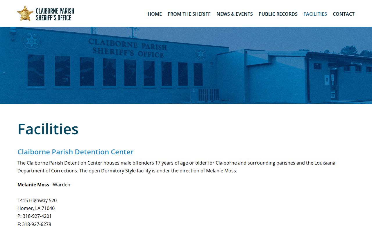 Claiborne Parish arrest history detention center facilities