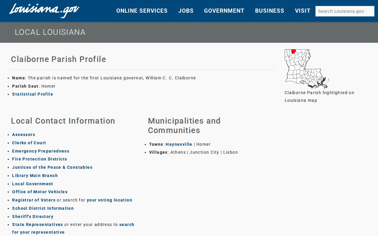 Louisiana government parish profile used to route Junction City records